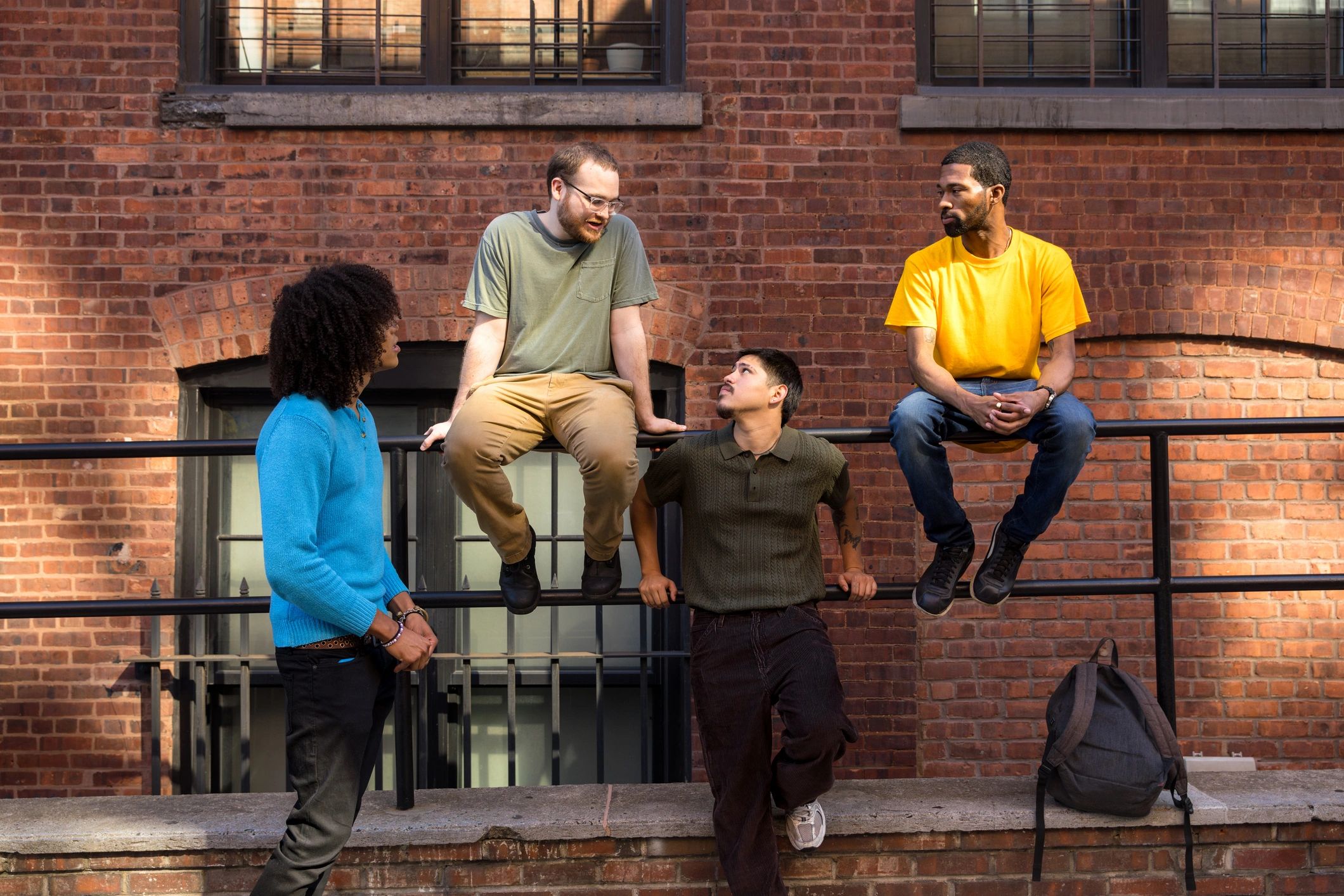 Diverse neighbors connecting outside in an urban community